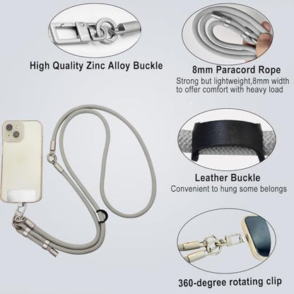 DAOSUN Phone Lanyard CellPhone Strap Crossbody, 3 in 1 Detachable Anti Theft Phone Cross Body Strap - color: Gray-8mm Paracord