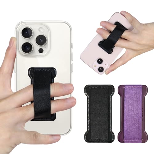 Phone Grip Strap Holder for Hand, Universal Finger Strap Phone Holder, Finger Selfie Grip Compatible with Most Smartphones (Black Darkpurple) - 2Pack - color: Black Dark Purple