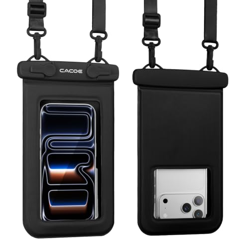 CACOE Floatable Waterproof Phone Pouch 2 Pack Up to 9.0", Black+Black | Floatable, IPX8 Waterproof Phone Case,Adjustable Lanyard,Dry Bags for Beach/Cruise/Travel/Camping/Kayak/Vacation Essentials - color: Black+Black#1, size: Up to 9.0"-Floatable