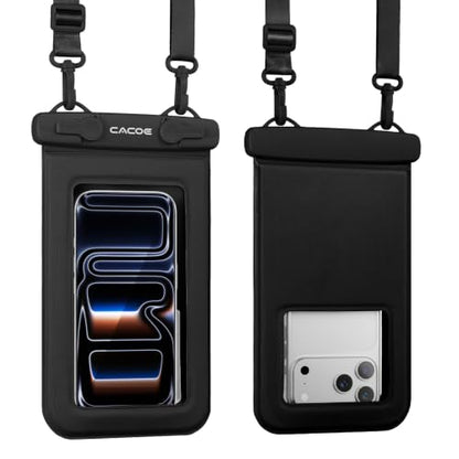 CACOE Floatable Waterproof Phone Pouch 2 Pack Up to 9.0", Black+Black | Floatable, IPX8 Waterproof Phone Case,Adjustable Lanyard,Dry Bags for Beach/Cruise/Travel/Camping/Kayak/Vacation Essentials - color: Black+Black#1, size: Up to 9.0"-Floatable