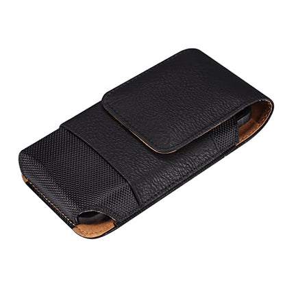 Cell Phone Belt Clip Bag Leather, Mobile Phone Blet Pouch Mens, Universal Waterproof Leather Smartphone Belt Loop Holster with Card Holder Carabiner Hook Wallet Purse Pocket for Outdoor Sport Travel - color: Black