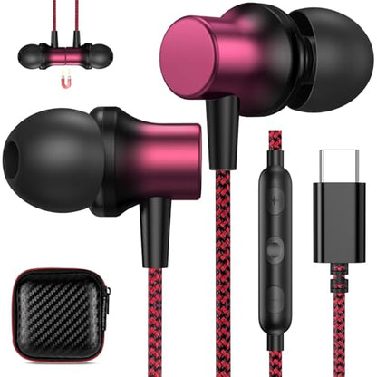 COOYA USB C Headphones Wired Earbuds for iPhone 18 Pro Max 17 16, BlackRed - color: BlackRed