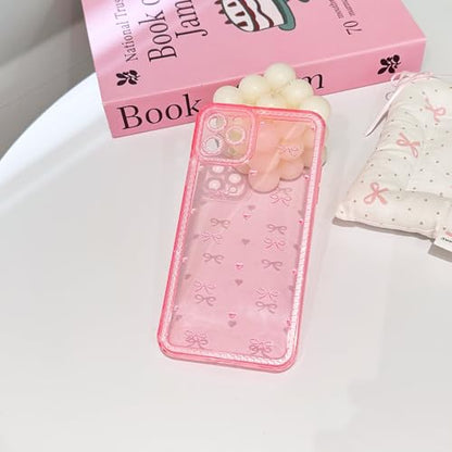 NITITOP Compatible with iPhone 11 Pro Max Case Cute Clear Pink Glitter Bow Knot Design Shiny Star Sparkle Bling Diamond Girls Women Soft TPU Shockproof Protective Phone Cover - Little Bow Heart - color: Little Bow Heart, size: iPhone 11 Pro Max