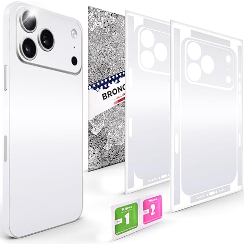 2Pcs Skin Wrap Compatible for iPhone 17 Pro – Slim Decal Vinyl Protective Film for Sides & Back – Sleek Fit, Premium Look – Compatible with All iPhone 17 Pro Cases - White - color: White