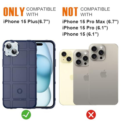 Rugged Shield 8ft Drop Proof TPU Thick Armor Tactical Protective Case Compatible with iPhone 15 Plus (6.7 inches) - Navy Blue - color: Navy Blue, size: iPhone 15 Plus