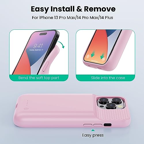 Battery Case for iPhone 14 Pro Max,14 Plus and 13 pro Max, Real 8600mAh Rechargeable Smart Extended Charging Case, Ultra-Slim Portable Protective Battery Pack (6.7 inch) Pink - color: Pink
