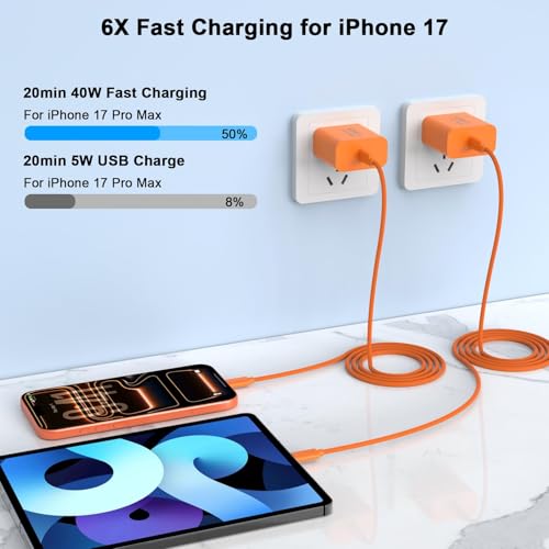 iPhone 17 16 15 Charger Fast Charging 10FT, 40W USB C Charger Block & Cable - color: Dark Orange, size: 2P-10FT