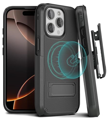 MOTIVE for iPhone 16 Pro Max Case with Belt Clip and Stand, Magnetic | 6.9" - color: Black, size: iPhone 16 Pro Max