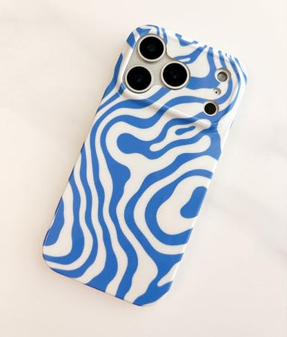 Qokey Compatible for iPhone 17 Pro Max Case 6.9" - Glossy Groovy Wavy Shell, Slim Lightweight Soft Protection for Men Women, Fashionable Trendy Artistic Marble Design Cover - Blue Ocean Waves - color: Blue Ocean Waves