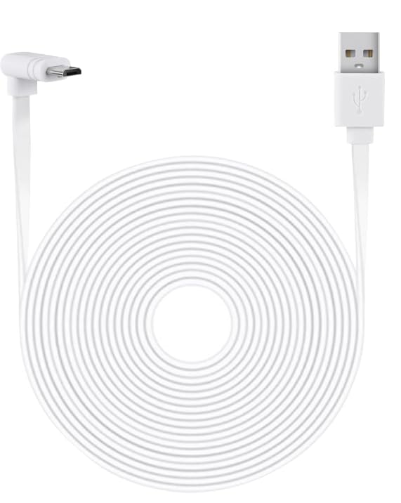 MOBI USB-A to USB-C Charging Cable, 25ft, White, Right-Angle Connector, Heavy-Duty, for Smartphones, Tablets, and Cameras with 10pc Cable Management Clips