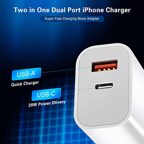 Fast Charger iPhone,Dual Port A/C iPhone Charger Fast Charging Block,2Pack Super Quick Double Apple iPhone Wall Charger Power Adapter 10FT USB C to Lightning Cable for iPhone 14/13/12/11/ProMax/XS/XR - size: 10FT