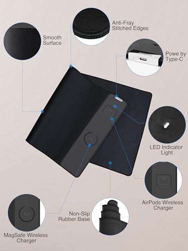 TopMade Mouse Pad with 15W Wireless Charging, Classic Black Desk Mat - color: Black Right