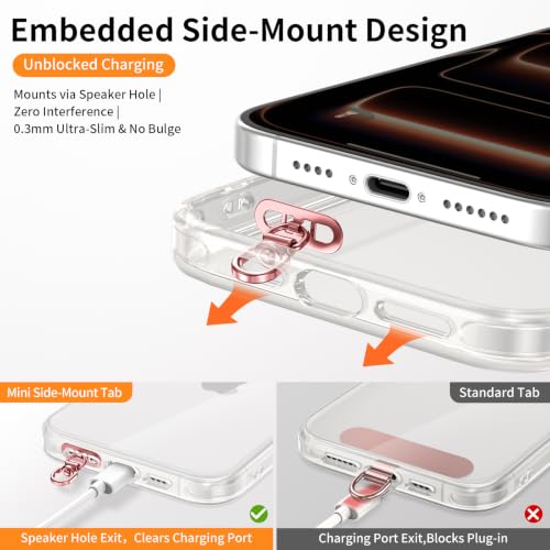 saxsion Side-Mount Phone Tether Tab, Metal Lanyard Patch, 360° Swivel Clip, 304 Stainless Steel, Won't Block Charging Port - color: Rose Gold*4