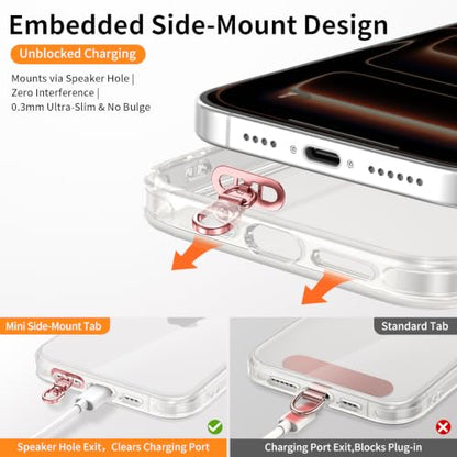 saxsion Side-Mount Phone Tether Tab, Metal Lanyard Patch, 360° Swivel Clip, 304 Stainless Steel, Won't Block Charging Port - color: Rose Gold*4