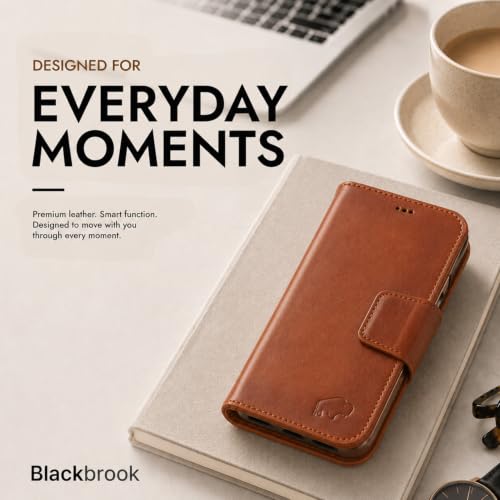 BLACKBROOK Detachable Leather Wallet Case Compatible with iPhone Air | Full-grain detachable folio with RFID blocking, 3 card slots, ID window, built-in kickstand, wireless charging, handcrafted. - color: Burnished Tan, size: iPhone 17 Air