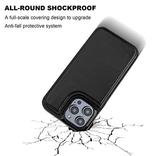 ONETOP for iPhone 14 Pro Wallet Case with Credit Card Holder,Black | Kickstand,ID/Cash Holder,Case Wallet with Card Slots,Double Magnetic Clasp,Durable PU Leather Shockproof Cover for Women Men - color: Black