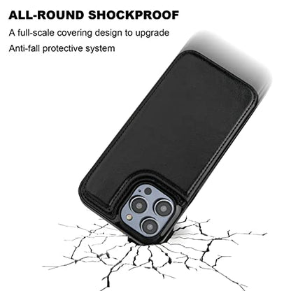 ONETOP for iPhone 14 Pro Wallet Case with Credit Card Holder,Black | Kickstand,ID/Cash Holder,Case Wallet with Card Slots,Double Magnetic Clasp,Durable PU Leather Shockproof Cover for Women Men - color: Black