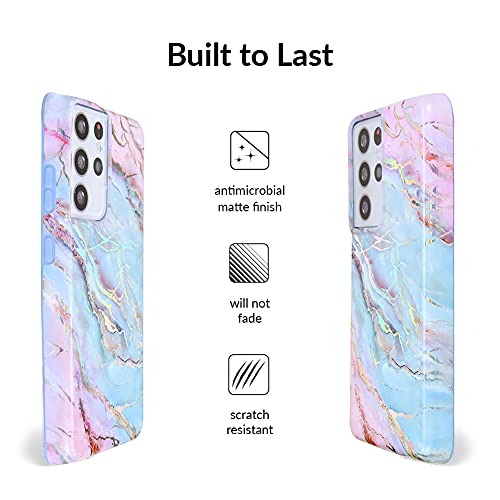 VELVET CAVIAR Compatible with Samsung Galaxy S21 Ultra Case Marble [8ft Drop Tested] w/Microfiber Lining - Cute Protective Phone Cases for Women (Holographic Pink Blue)