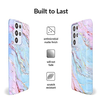 VELVET CAVIAR Compatible with Samsung Galaxy S21 Ultra Case Marble [8ft Drop Tested] w/Microfiber Lining - Cute Protective Phone Cases for Women (Holographic Pink Blue)