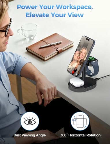 Mag-Safe Charger 3 in 1 Charging Station for iPhone Apple Watch AirPods - color: Black, size: 15W