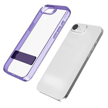 Case for iPhone 16e, Clear Kickstand | Yellowing-Resistant | Slim Transparent, 360° Kickstand, Compatible with MagSafe, Shock-Absorbing Bumper, for Hands-Free Video Calls & Movies - color: Purple