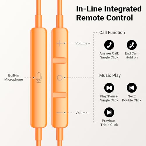 USB C Headphones Wired for iPhone 17 18 Pro Max Duo Air 16 15 Plus, Orange - color: Orange