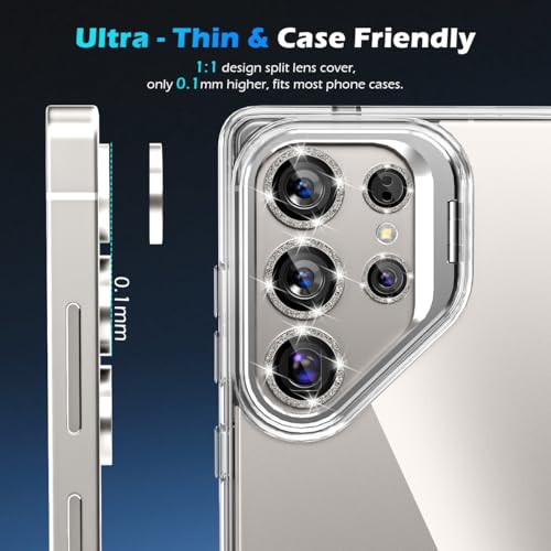 imluckies for Samsung Galaxy S25 Ultra Camera Lens Protector Bling, AR+AF Tempered Glass, 9H Anti-Scratch Metal Individual Lens Cover, HD Clear Camera Accessories - Glitter Titanium Gray - color: Bling Titanium Gray