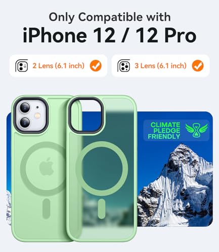CANSHN Magnetic for iPhone 12 Case/iPhone 12 Pro Case, Light Green | Translucent Matte, Compatible with MagSafe, Heavy Duty Protection, Scratch Resistant, Slim Fit, Pocket Friendly - color: Matte Magnetic & Light Green
