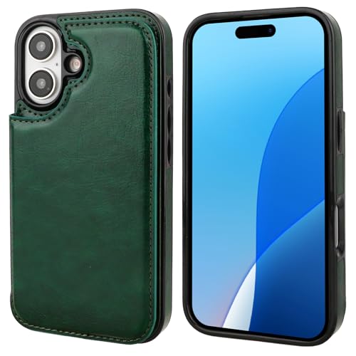 ONETOP for iPhone 16 Wallet Case with Credit Card Holder,Green | Kickstand,ID/Cash Holder,Case Wallet with Card Slots,Double Magnetic Clasp,Durable PU Leather Shockproof Cover for Women Men - color: Green