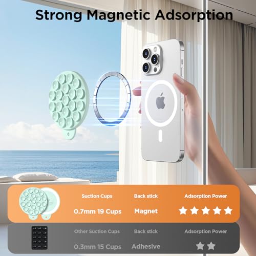 Magnetic Suction Cup Phone Mount, Compatible with MagSafe, Silicone Octo Cup Buddy Sticky Grip Holder for iPhone and Android, Removable Hands-Free Selfie/Video for TikTok, Mint Green - color: Mint Green