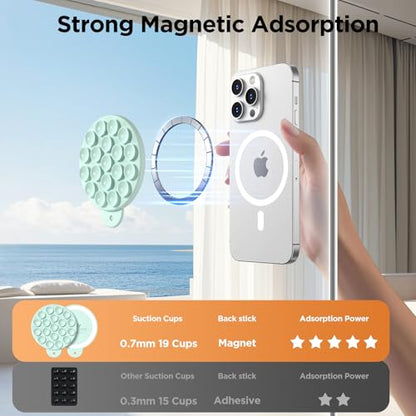 Magnetic Suction Cup Phone Mount, Compatible with MagSafe, Silicone Octo Cup Buddy Sticky Grip Holder for iPhone and Android, Removable Hands-Free Selfie/Video for TikTok, Mint Green - color: Mint Green