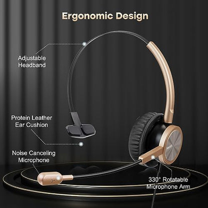 MAIRDI Phone Headset with RJ9 & 3.5mm Jacks for Call Center Office Deskphone Cell Phone PC Laptop, Landline Telephone Headset with Microphone Noise Canceling for Polycom Avaya Nortel