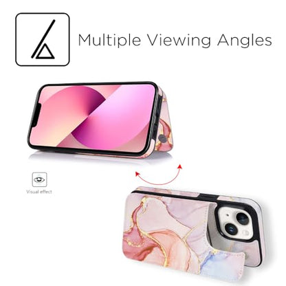 uCOLOR for iPhone 13/14 Wallet Case with Card Holder | PU Leather RFID Blocking for Women Men Magnetic Clasp Kickstand,Pink Purple Marble - color: Pink Purple Marble