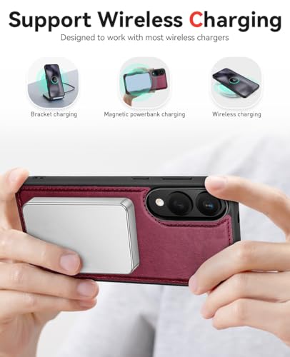 OCASE for Samsung Galaxy S25 Edge Detachable Wallet Case, Burgundy | 2-in-1, Card Holder, RFID Blocking, Stand, Wrist Strap, Shockproof, Wireless Charging, Magnetic, PU Leather Flip Phone Cover - color: Burgundy, size: Samsung Galaxy S25 Edge