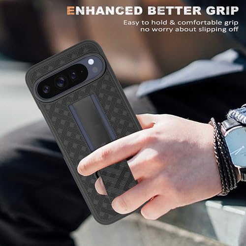 Fingic Compatible with Google Pixel 10 Pro/Pixel 10 Case Belt Clip Holster | Kickstand Combo Shell Swivel Holster Rugged Shockproof Antiscratch Protective for Google Pixel 10/ 10 Pro ( 6.3" 2025),Black