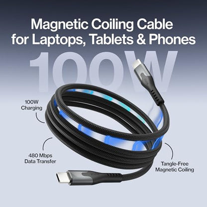 Statik MagStack Pro USB C to USB C Coiling Magnetic Charging Cable,100W - color: Black, size: 3ft, style: USB-C to USB-C