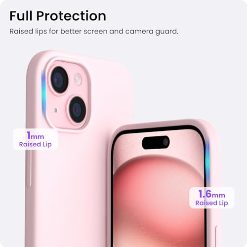 ORNARTO Compatible with iPhone 15 Case 6.1, Slim Liquid Silicone 3 Layers Full Covered Soft Gel Rubber Phone Case, Anti-Scratch Shockproof Protective Cover 6.1 Inch, Chalk Pink - color: Chalk Pink