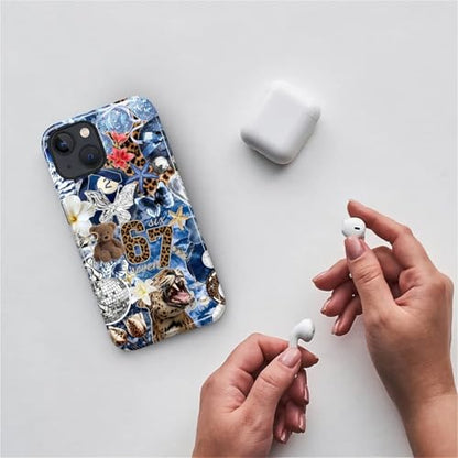 Case for iPhone 15, Cute Phone Case, Blue Leopard Collage | Hybrid 2-Layer Phone Cover，Military-Grade Protection Durable Shockproof Anti-Scratch Cases - color: Blue Leopard Collage, size: Iphone 15