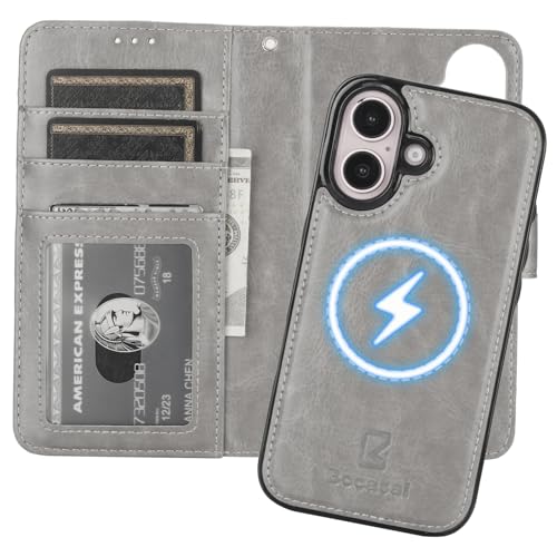 Bocasal for MagSafe Wallet Case Card Holder for iPhone 16, Grey - color: Gray for MagSafe