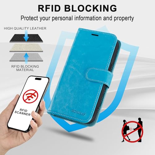 MONASAY Wallet Case for iPhone X/Xs with 3 Card Holders - Light Blue | Kickstand,RFID Blocking,6.6 feet of shock absorption,PU Leather,Strong Magnetic Closure,Fits 5.8 inch ONLY,screen Protector - color: Light Blue