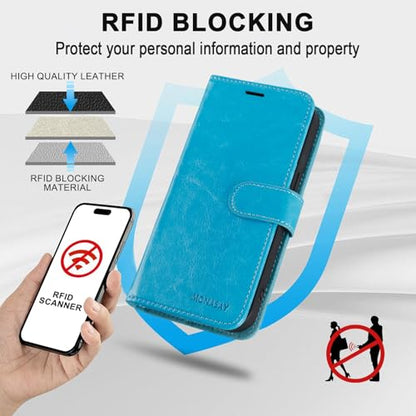 MONASAY Wallet Case for iPhone X/Xs with 3 Card Holders - Light Blue | Kickstand,RFID Blocking,6.6 feet of shock absorption,PU Leather,Strong Magnetic Closure,Fits 5.8 inch ONLY,screen Protector - color: Light Blue