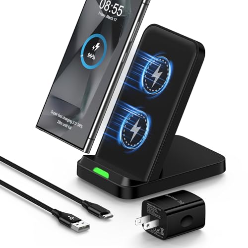 15W Fast Wireless Charger Stand, Android Desk Charging Station with Adapter