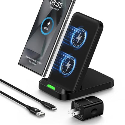 15W Fast Wireless Charger Stand, Android Desk Charging Station with Adapter