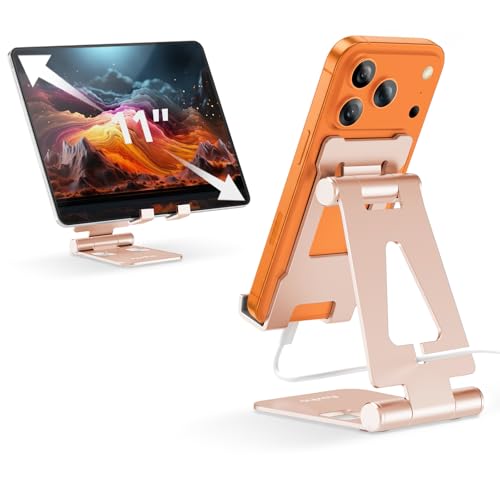 Aoviho Foldable Cell Phone Stand for Desk, Holder for iPhone,Rose Gold - color: Rose Gold
