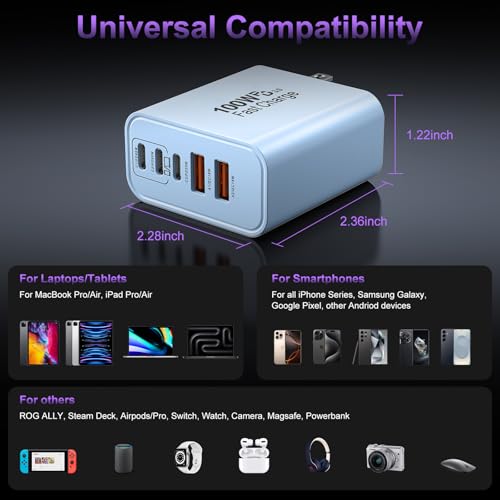 USB C Super Fast Charger Block, 100W USBC Charging Block Wall Plug Adapter - color: Blue