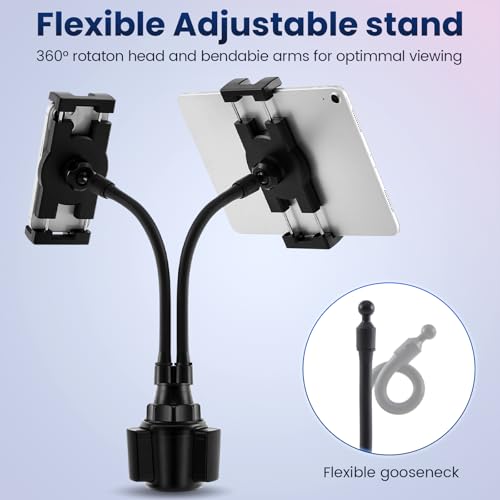 DaisyInner Dual Phone Holder for Car Cupholder, 360° Rotatable 4.7-10"