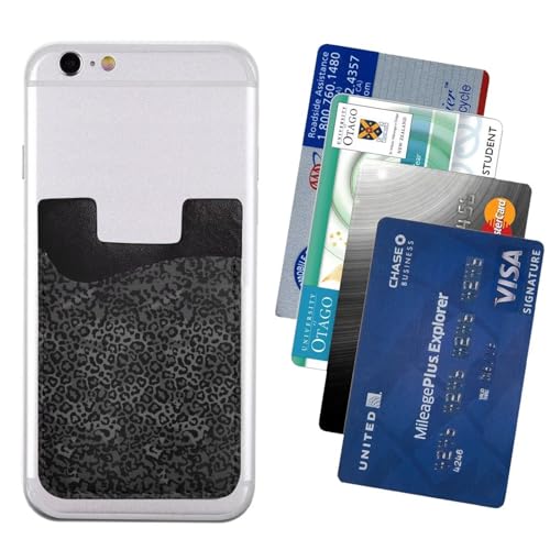 Phone Card Holder Black Leopard Slim Leather Phone Card Holder Adhesive Pocket Credit Card Sleeves Sticker for Back Of Smartphone Cheetah Animal Phone Accessories - color: Leopard