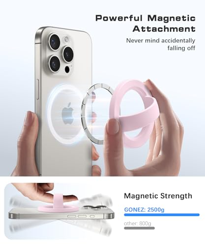 GONEZ Magnetic Phone Grip Compatible with MagSafe, Removable Silicone Loop Grip, Phone Ring Holder for Back of Phone for iPhone 17/16/15/14/13/12 Series, Pastel Pink - color: Pastel Pink
