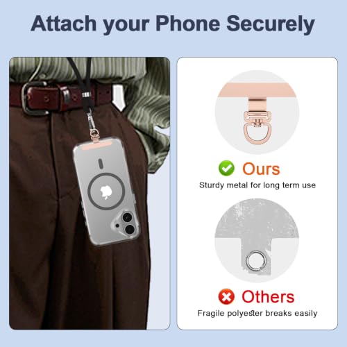 360° Rotatable Metal Phone Tether Tab 5-Pack - color: Rose Gold