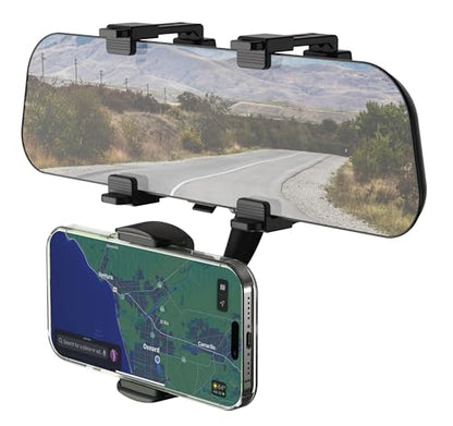 Scosche SUHRM Rear View Mirror Phone Holder, 360° Rotatable Rearview Mirror Cell Phone Car Mount, Cellphone Stand Compatible with iPhone 16/15/14/13/12 Series, Android & Mobile Phones up to 3.5 inches - size: 1 Pack, style: Rearview Mirror